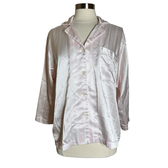 Dior Other - Vintage Christian Dior I. Magin Pink Striped‎ Satin Button Up Pajama Shirt Large